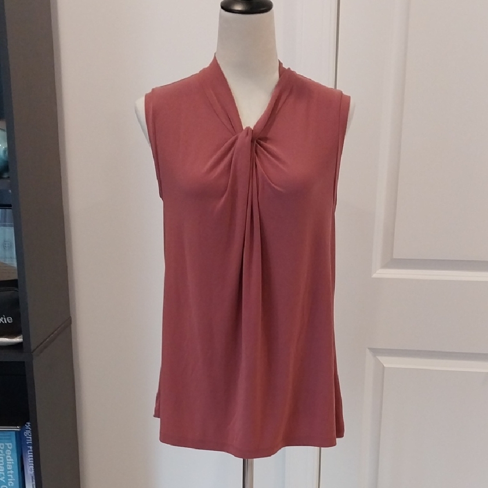 Anne Klein Rose Dusty Knot-Front Sleeveless Tank